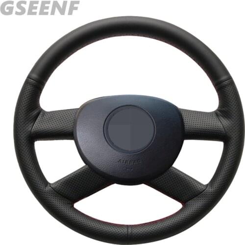 Car Steering Wheel Cover For Volkswagen VW Polo 2003-2006 Black Hand-stitched Comfortable and Soft Artificial Leather