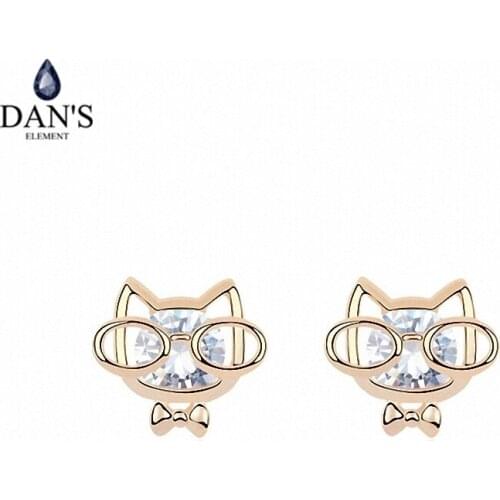 DANS ELEMENT 3 Colors Real Big Brand AAA Zirconia Micro Inlays Cat Stud Earrings for Women Animal 96432white