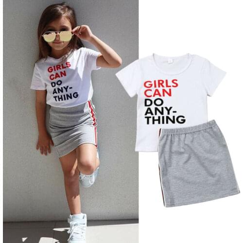 1-6 Years Toddler Baby Kids Girls Summer Outfits Short Sleeve Letter Print Tops Mini Skirts Casual Outfit Set Baby Girl Clothes
