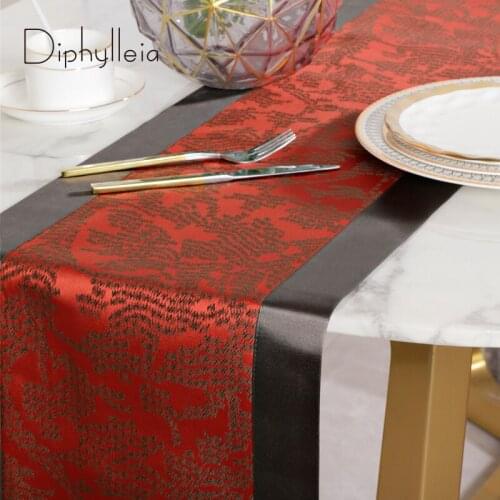 Diphylleia Luxury Table Runner Highly Unique Design Elegant Silky Orange Red Jacquard Decorative Accent Bedding Scarf 30x180cm