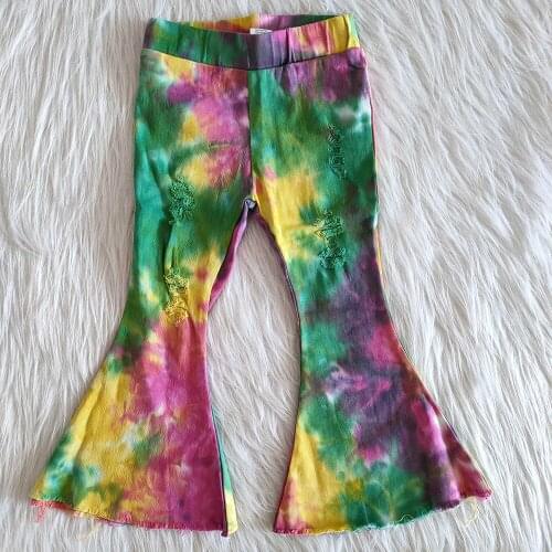Fashion kids boutique jeans girls sweet bell pants with Tie-Dye design girl high quality denim pants