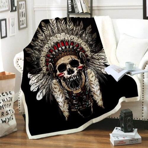 Indian Skull 3d Printed Fleece Blanket for Beds Thick Quilt Fashion Bedspread Sherpa Throw Blanket Adults Kids 06