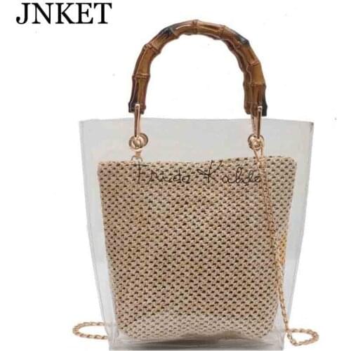 JNKET New Womens 2 In 1 Transparent Bag Fashion Large Capacity PVC Jelly Bag Crossbody Bag