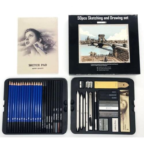 50pcs Sketching Pencils Set Professional Drawing Wood Pencil Kit for School Students Painting Tool Art Supplies Painter Gift