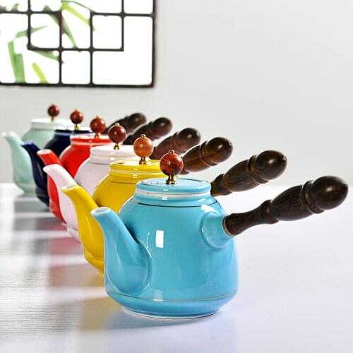 Chinese ceramic teapot side teapot making apparatus Kungfu filter Japanese single wood handle tea pot colorful kettle