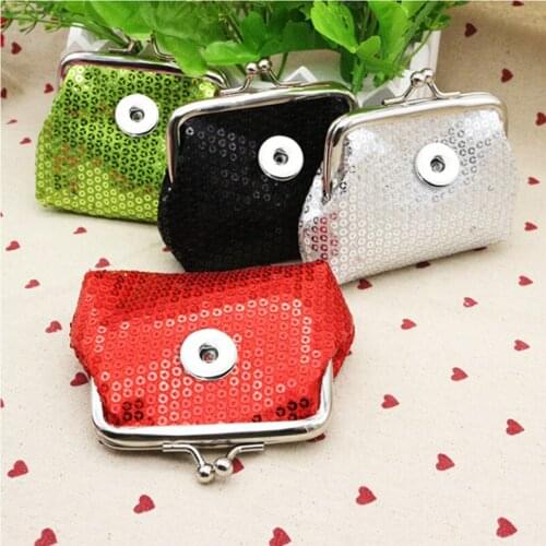 Sequins 18MM Snap Button Jewelry Coin Purses Small Wallets Pouch Kids Girl Womens Money Bags For Gift QB311
