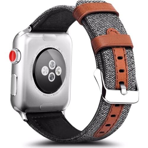 Leather with Fabric Strap For apple watch Sport Brownie Style Bracelet Watchband Series 4 3 44mm 40mm 38mm 42mm for iwatch band