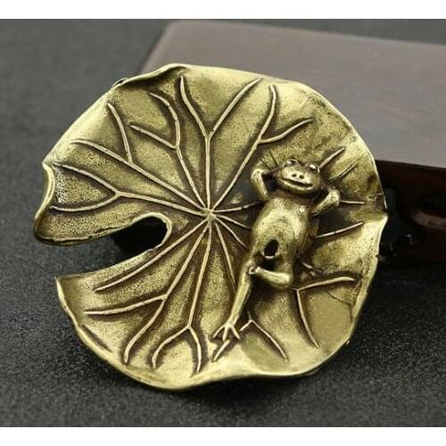 Pure Brass Lotus Leaf Frog Incense Insert Creative Incense Seat Home Furnishings Retro Bronze Pen Wash Pen Shelf Animal Statue