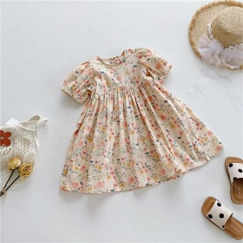 Summer Girls Cotton Flower Dress for Kids A-line Lovely Print Summer Clothing Korean Ins Fashion Sundress