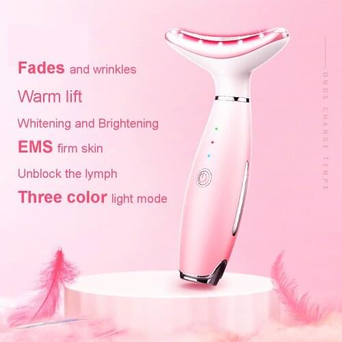 3 Colors Led Facial Neck Massager Photon Therapy Heating Face Wrinkle Removal Machine Reduce Double Chin Skin Lift