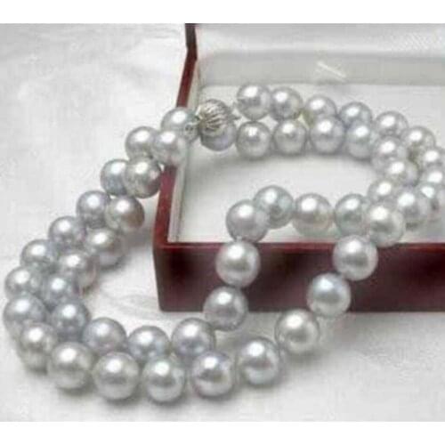 Fashion jewelry Free Shipping Rare! 8mm Silver Gray SEA SHELL SHELL PEARL NECKLACE 18" AAA^^^@^Noble style Natural Fine jewe