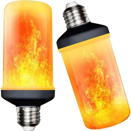 LED Flame Effect Light Bulb Set 4 Modes Decorative Fire E26 Base Atmosphere Flickering With Upside Down For Yard Bar Party