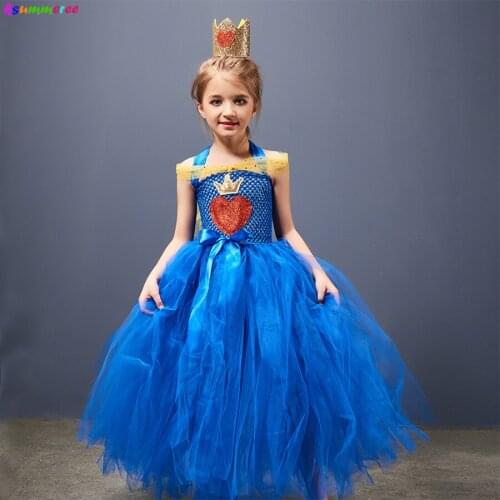 Royalblue Evie Descendants Costume for Kids Halloween Tutu Fancy Dress Girls Princess Birthday Party Ball Gown Tutu Vestidos