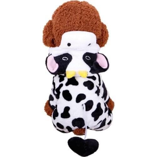Pet Cosplay Clothes Dog Jumpsuits French Bulldog Yorkshire Hooded Coat Winter Warm Pet Dogs Cows Costumes