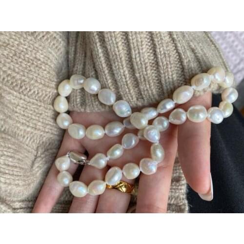 11mm white baroque Pearl choker necklace 925 silver clasp natural Freshwater PEARL Women Jewelry 17'' 43cm 35cm
