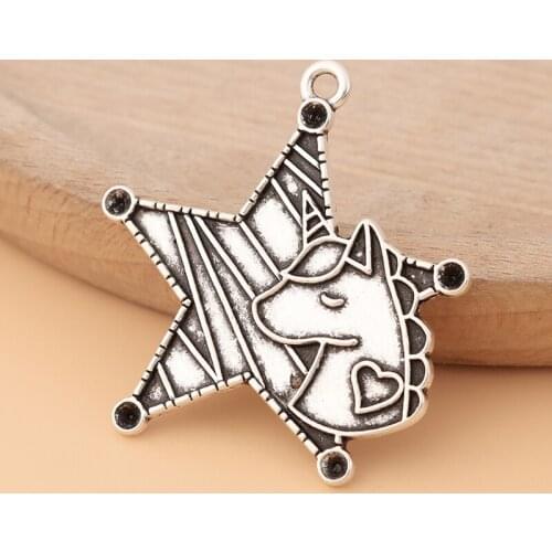 20pcs/Lot Tibetan Silver Unicorn & Pentagram Star Charms Pendants for Necklace Jewelry Making Accessories