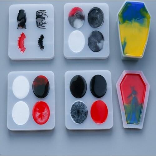 Halloween DIY Resin Crystal Epoxy Mold 5 styles Spider Skull Silicone Mold coffin storage box Resin Mold Halloween Ornaments