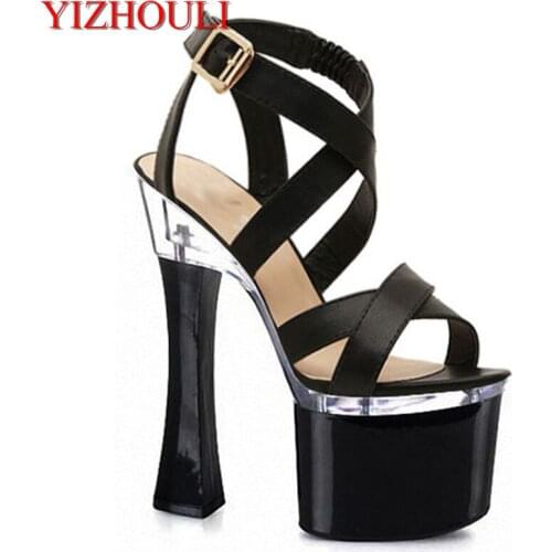 18cm Women Gladiator Sandals Vintage Design Ankle Straps Open Toe Summer Shoes Thick High Heels Sandals