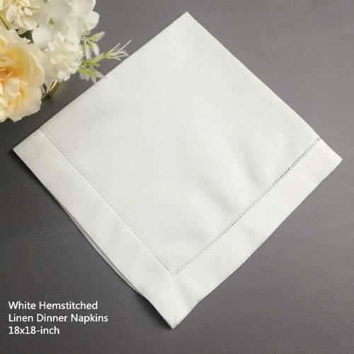 Sef of 12 Fashion Dinner Napkins Perfec Wedding Napkins White Hemstitched Linen Table Napkins Tea Napkins 18x18/20x20-inch
