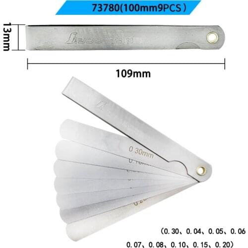 SHINWA Feeler gauge gap ruler stainless steel thick gauge thickness gauge high precision 0.02-1.0mm 100mm 9PCS