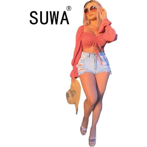 Womens Denim Shorts Classic Vintage High Waist Blue Wide Leg Female Casual Summer Ladies Shorts Jeans For Women