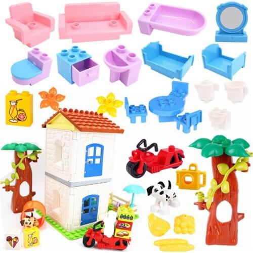 Large Particle Building Blocks Figure Sofa Dogs House Tree Accessories Compatible with DIY Toys for Children Blocks Toys