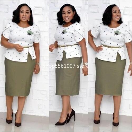 XL-5XL African Women Printing O-neck Two Pieces Sets Top and Skirts African Clothes African Women Clothing