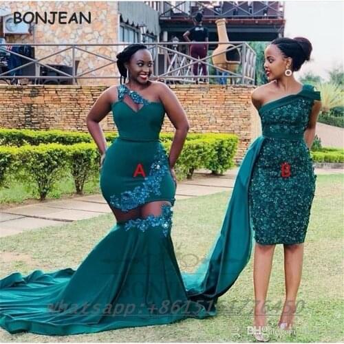 Green Bridesmaid Dresses 2021 Mermaid One Shoulder Lace Appliques Elastic Satin Bridesmaid Dress Plus Size for Women Wedding