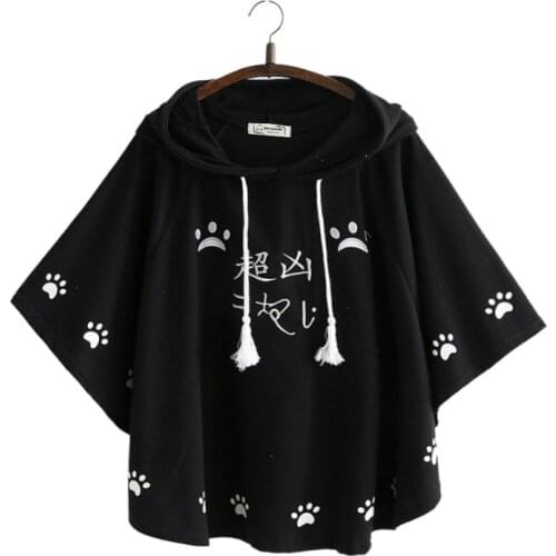 Merry Pretty Women Hooded Poncho Cartoon Embroidery Drawstring Capes 2020 Spring Femme Chinese Style Half Sleeve Coats Jackets