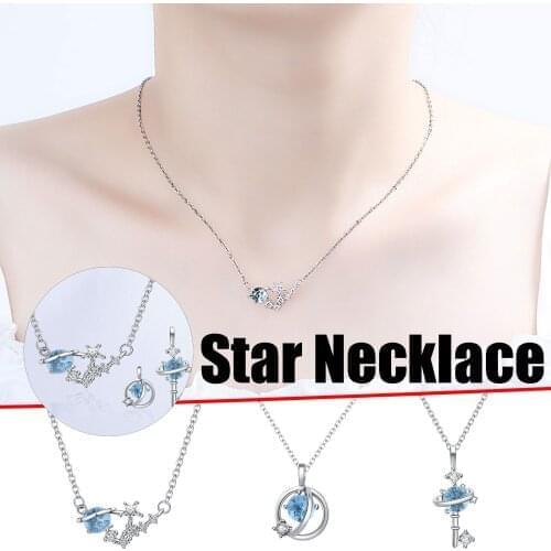1 Pieces Blue Glaze Fantasy Planet Necklace Universe Aurora Starry Clavicle Chain Jewelry Accessories Valentines Day Gift