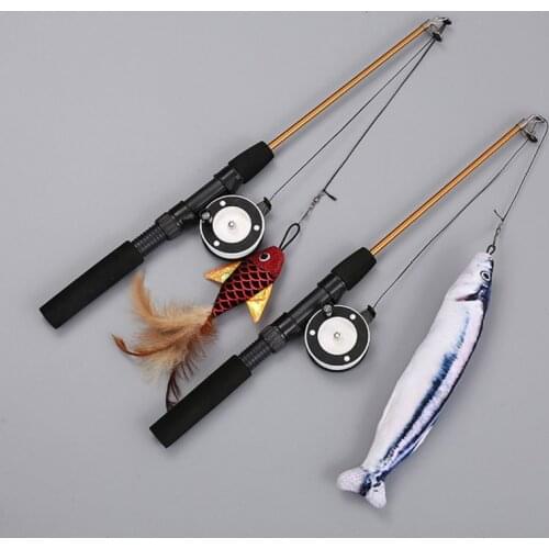 1PC Pet Cat Toy Interactive Funny Teaser For Cat Wand Toy Retractable Simulation Fish Toys Fishing Poles Stick Fish Teaser Toys