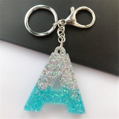 1PC Keyring English Letter Keychain 26 English word Glitter Resin A TO Z Handbag Charms for Woman