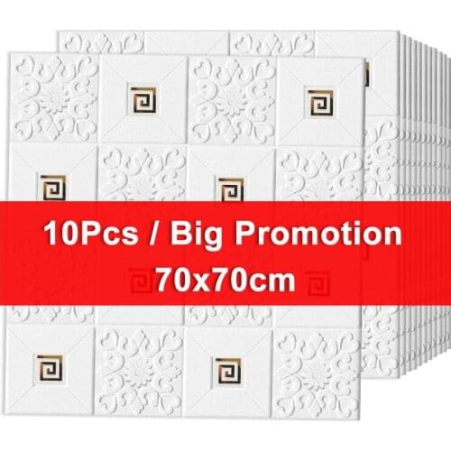 10Pcs 3D Stereo Foam Wall Stickers Ceiling Panel Roof Decal Self Adhesive Mirror Silver Gold Decor Living Room Children 70x70cm