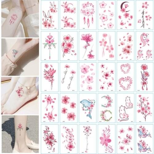 30pcs/set Sakura Unicorn Flower Temporary Tattoo Stickers for Women Small Fake Tatoo Hands Leg Body Sexy Tatuajes Temporales