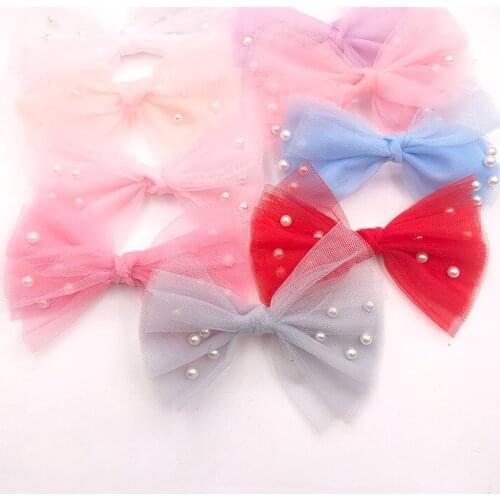 5Pcs 12cm Bead Mesh Bowknot Applique For DIY Clothes Shoes Hat Headwear Clips Crafts Decor Patches