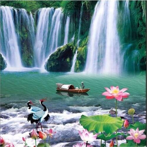 5D DIY Full Round/Square Diamond Painting Waterfall Scenery 3D Embroidery Cross Stitch Rhinestone Mosaic Home Decor Gift Y1112