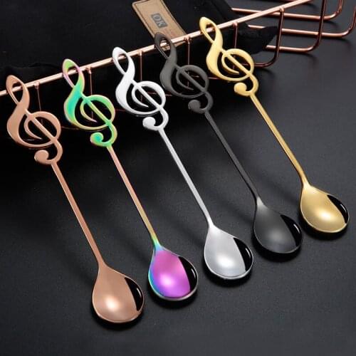6PC Creative Music Symbol Coffee Spoon Stainless Steel Teaspoon Dinnerware Dnner Ice Cream Dessert Tableware Kitchen Accessories