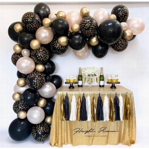 62pcs Black Polka Dot DIY Balloon Garland Arch Kit Champagne Gold Latex Balloons For Birthday Graduation New Year Party Decor