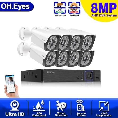 8-Channel 4K Face Detection Video Security System DVR recorder Outdoor Weatherproof CCTV Camera System H.265+ Surveillance Kit