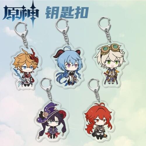 Anime Genshin Impact Cosplay Acrylic Keychain Toy Klee Zhongli Figures Keyring Q Vision Double-sided Key Chain Pendant Toys Gift