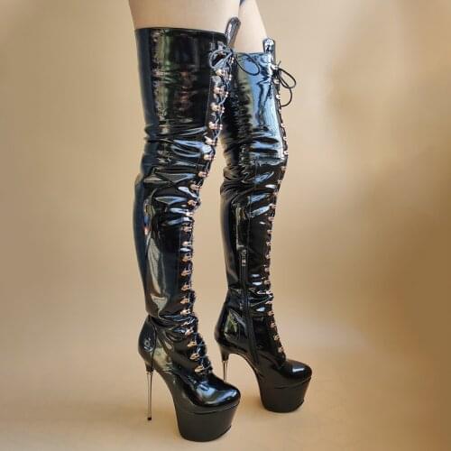 BERZIMER SUPER Women Over Knee High Platform Boots Stiletto Heels Side Zip Boots Dance Club Ladies Shoes Woman Big Size 41 43