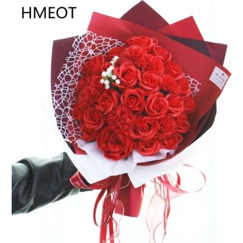 Homemade Gypsophila Rose Bouquet Soap Flower Valentines Day Gift Bridal Hold Flower Birthday Gift Box Wedding Party Home Decor