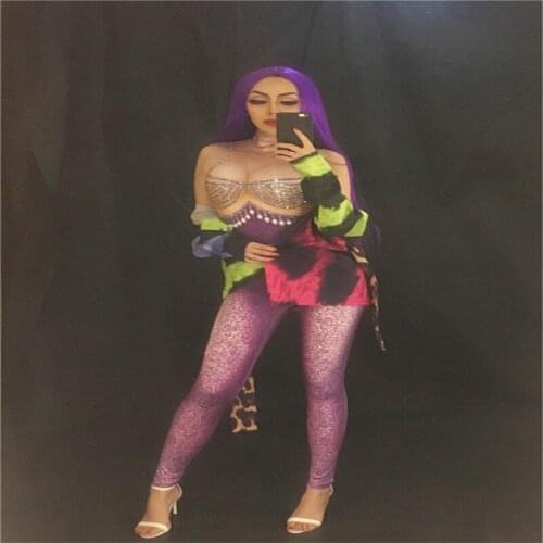 F37 Rhinestones Jumpsuit singer dj ds bodysuit sexy stage wears women outfit party dress clothe catwalk performance show bar
