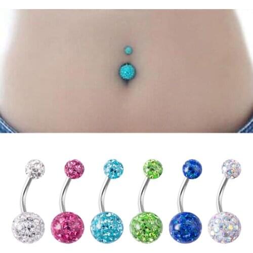 1pc Bling Belly Piercing Ring Navel Button Rings Bar Crystal Ombligo Party Stud Barbell Round for Woman Sexy Body Jewelry 14G