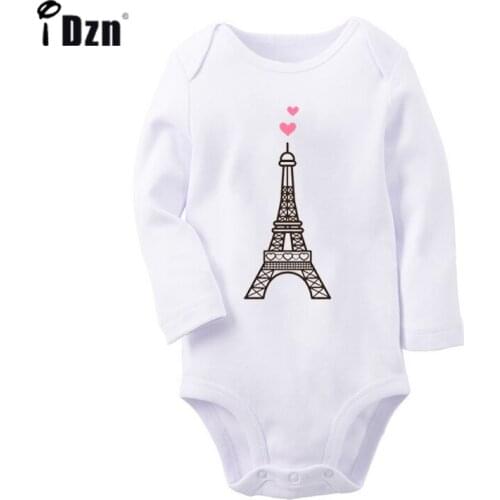 The Top Two Pink Love the Eiffel Tower UFO Alien FACE Printed Newborn Baby Outfits Long Sleeve Jumpsuit 100% Cotton