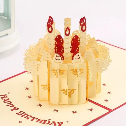 Creative Cake 3D Pop Up Greeting Cards Handmade Paper Carving Cut Post Card Birthday Christmas Valentine Day Decoration Gift