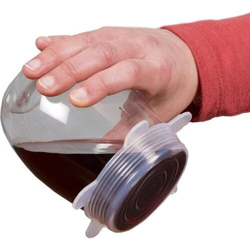 6 Pcs Food Wraps Reusable Silicone Food Fresh Keeping Sealed Covers Silicone Seal Vacuum Stretch Lids Saran Wraps Organization