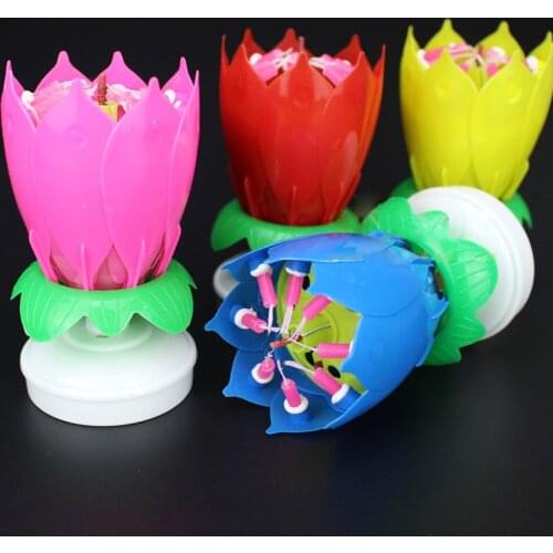 Birthday Cake Music Candles Lotus Flower Cake Decorating Tools Christmas Festival Decorative Music Wedding Party Decoration New