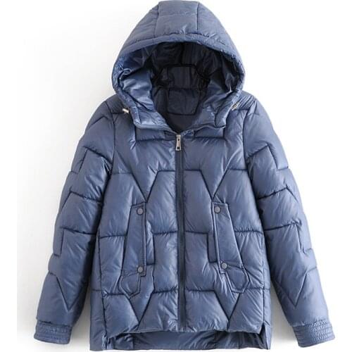 2021 New Women Winter Parkas Jackets Hooded Thick Warm Down Cotton Coats Solid Parkas Zipper Padded Pocket Cold Outwear