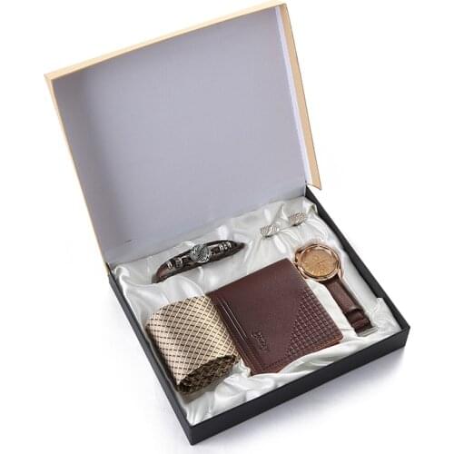 2021 New 5pcs/set Mens Watches Set Boutique Gift Box Casual Wallet Tie Cufflinks Watch Bracelet Sets For Men Gifts Drop Shipping